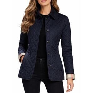 Burberry Ashurst Diamond Quilted Jacket Check Lining Dark Blue Size XS